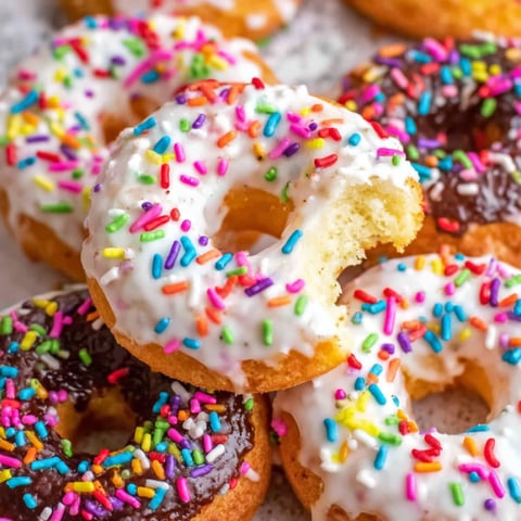 Air fryer biscuit donuts with sprinkles.