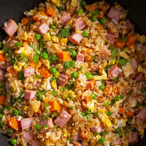 A bowl of ham fried rice.