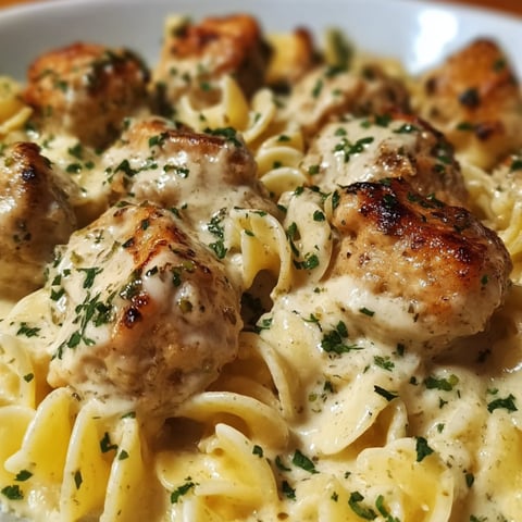 A plate of food with meatballs in a creamy sauce.