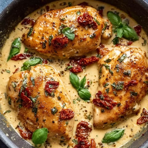 Chicken with sauce and herbs.