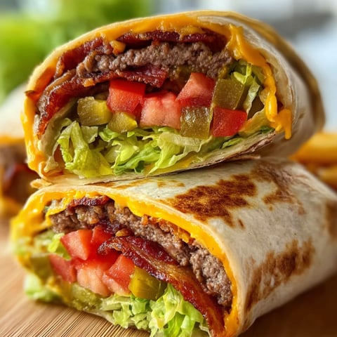 A burger wrapped in lettuce and bacon.