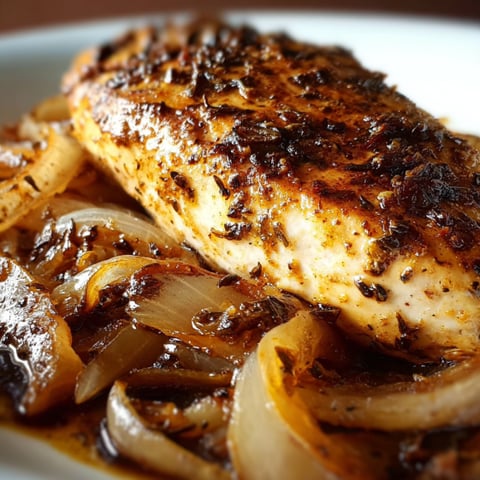 A piece of meat with onions on top.