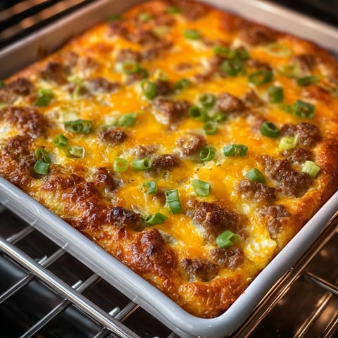 A delicious looking casserole with sausage and vegetables.