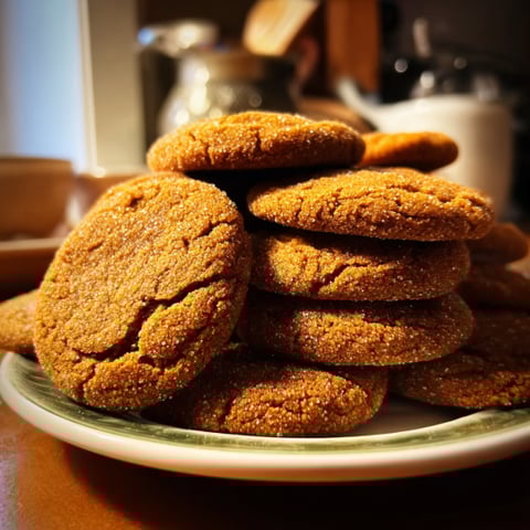 A stack of cookies on a plate.