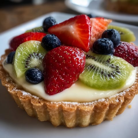 A dessert with kiwi, strawberries, blueberries, and cream.