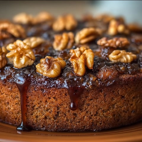 A cake with walnuts and dates on it.