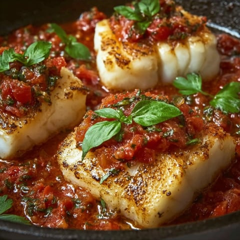 A dish of cooked scallops in a tomato-based sauce.