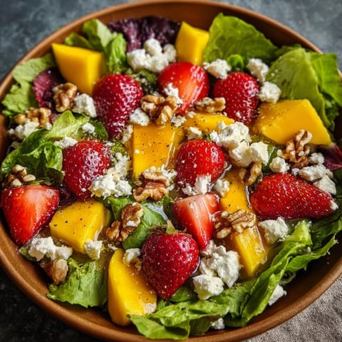 A bowl of salad with strawberries, nuts, and feta cheese.