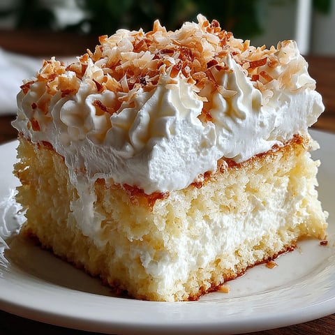 A slice of coconut cloud cake on a plate.