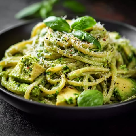 A bowl of creamy vegan avocado pasta.