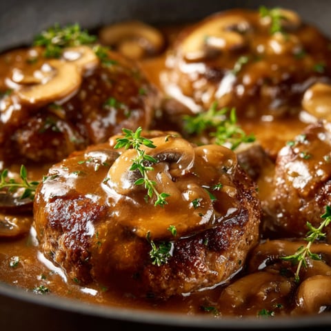 Hamburger steaks smothered in gravy.