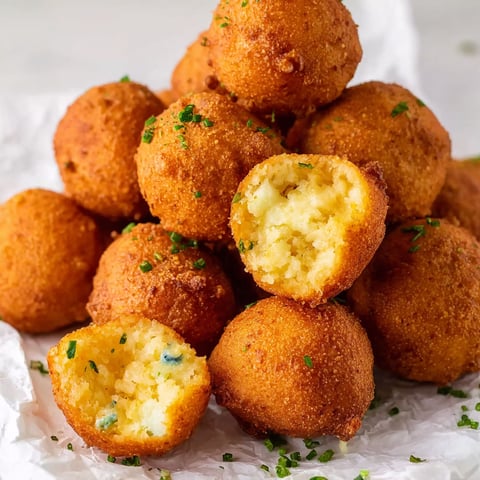 Homemade crispy hush puppies on a table.