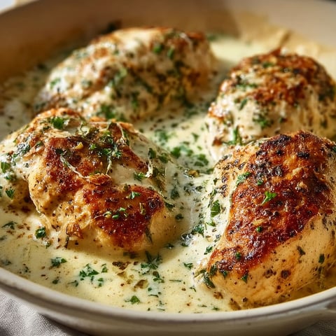 A dish of baked chicken with cream cheese and herbs.