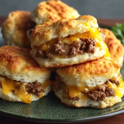 A plate of chopped cheeseburger biscuits bake.