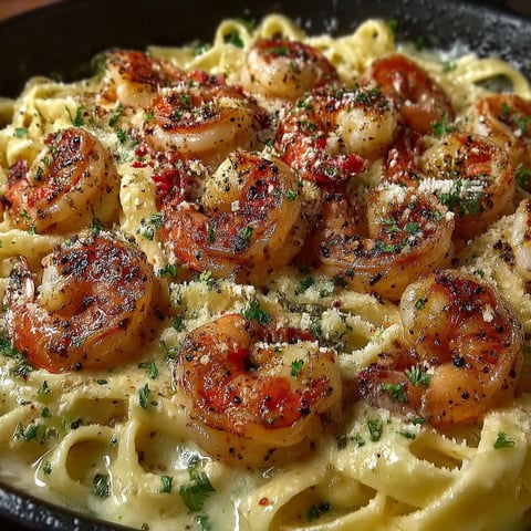 A delicious one pan shrimp fettuccine alfredo.
