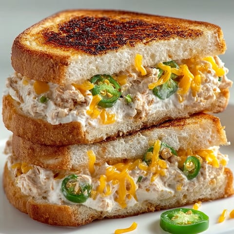 A stack of jalapeño cheddar tuna melts.