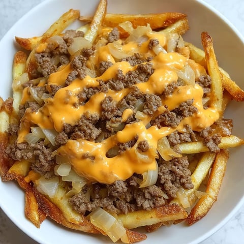 A bowl of cheeseburger fries.