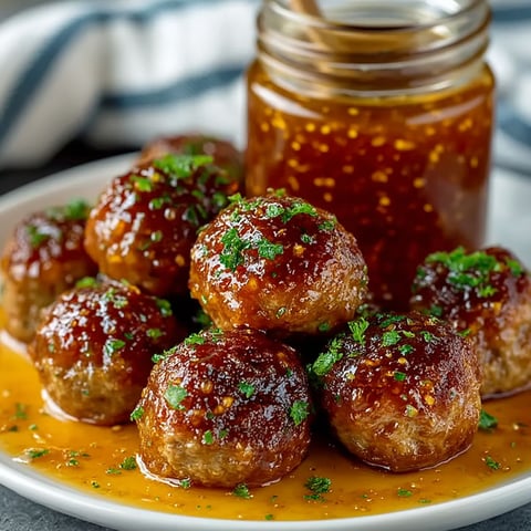 A plate of meatballs with hot pepper jelly.
