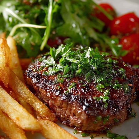 A plate of food with a steak and a salad.