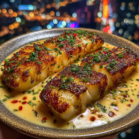 A plate of garlic butter cod strips.