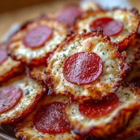 A plate of mini pepperoni cheese chips.
