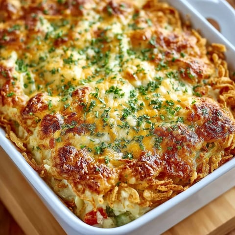 A potato and green bean casserole in a white dish.
