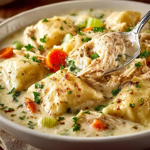 A bowl of Cracker Barrel Chicken and Dumpling Soup.