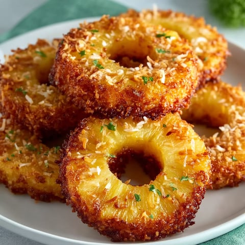 Fried pineapple rings on a plate.