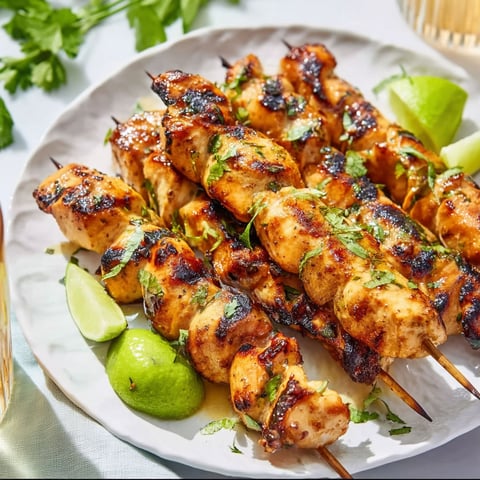 Grilled chicken skewers with lime and honey.
