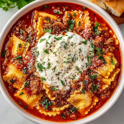 A bowl of crockpot lasagna soup.