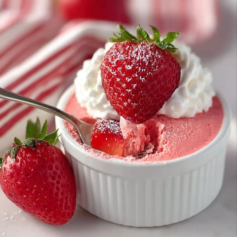 A bowl of strawberry jello fluff with a spoon in it.