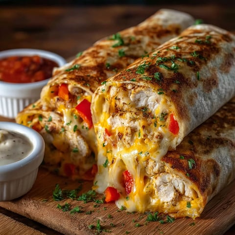 A delicious cheesy garlic chicken wrap.