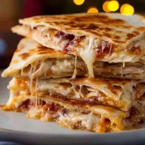 A stack of quesadillas on a plate.