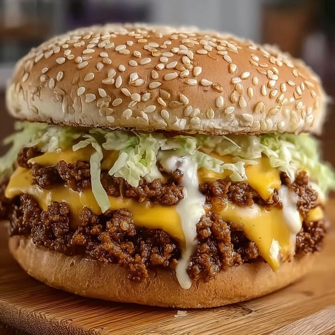 A sloppy joe sandwich with lettuce and cheese.