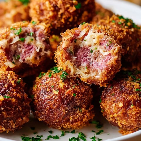 A plate of crispy Reuben corned beef balls.