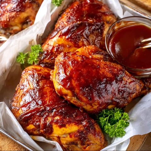A close up of a crock pot with whole BBQ chicken.