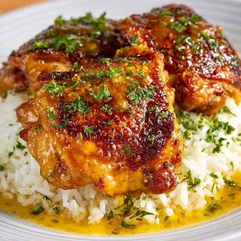 A plate of chicken thighs and rice.