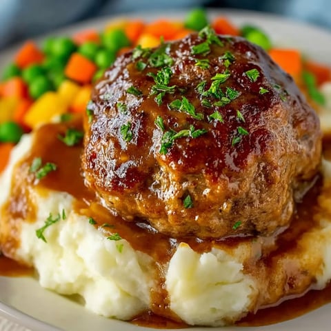 Hamburger steaks with gravy and mashed potatoes.