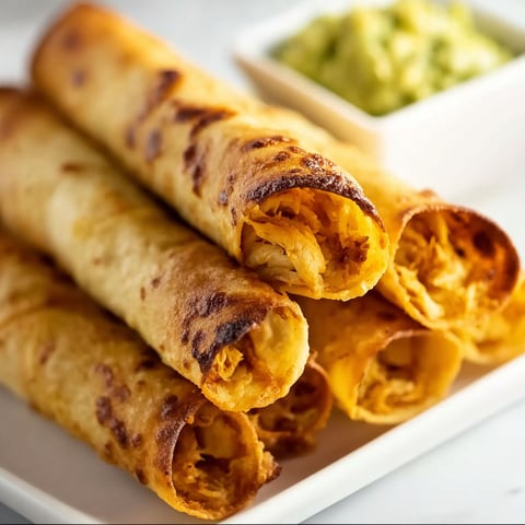 Baked chicken taquitos on a plate.