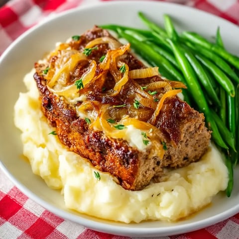 A plate of food with meatloaf and green beans.