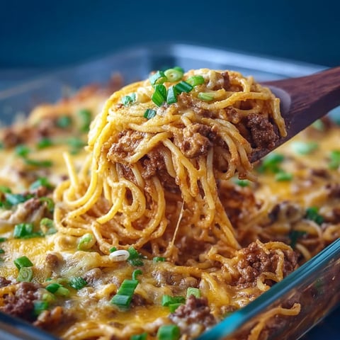 A spaghetti dish with meat and vegetables.