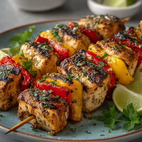 A plate of garlic parmesan chicken skewers.