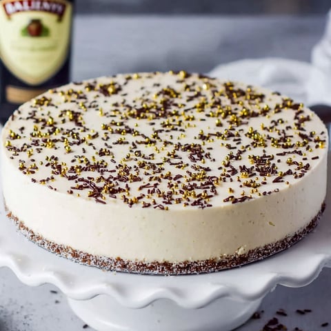 A slice of light Baileys no bake cheesecake.