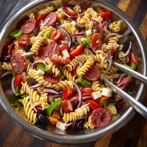 A bowl of Italian pasta salad.