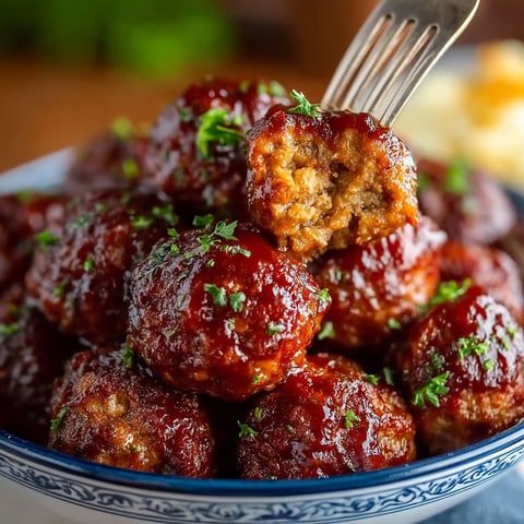 A plate of meatballs with a fork on top.